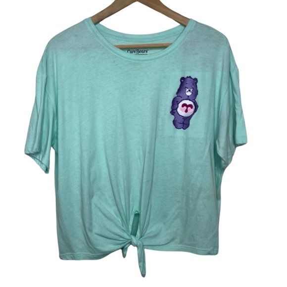 CARE BEARS | Teal Cropped Short Sleeve Tie Front Top with Embroidery | Size 3X - Picture 1 of 9